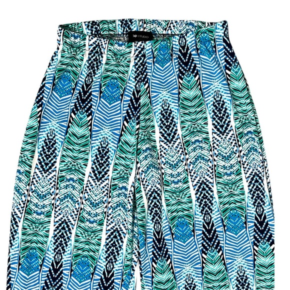 AB Studio Turquoise and Navy Abstract Wide Leg Pants - Picture 2 of 9
